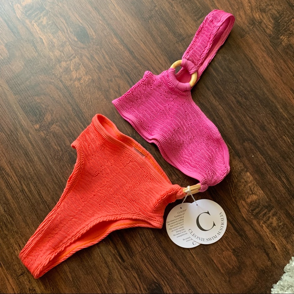 Free People Cleonie Shell Maillot Swimsuit Coral/Magenta (Orange/Pink) Australia